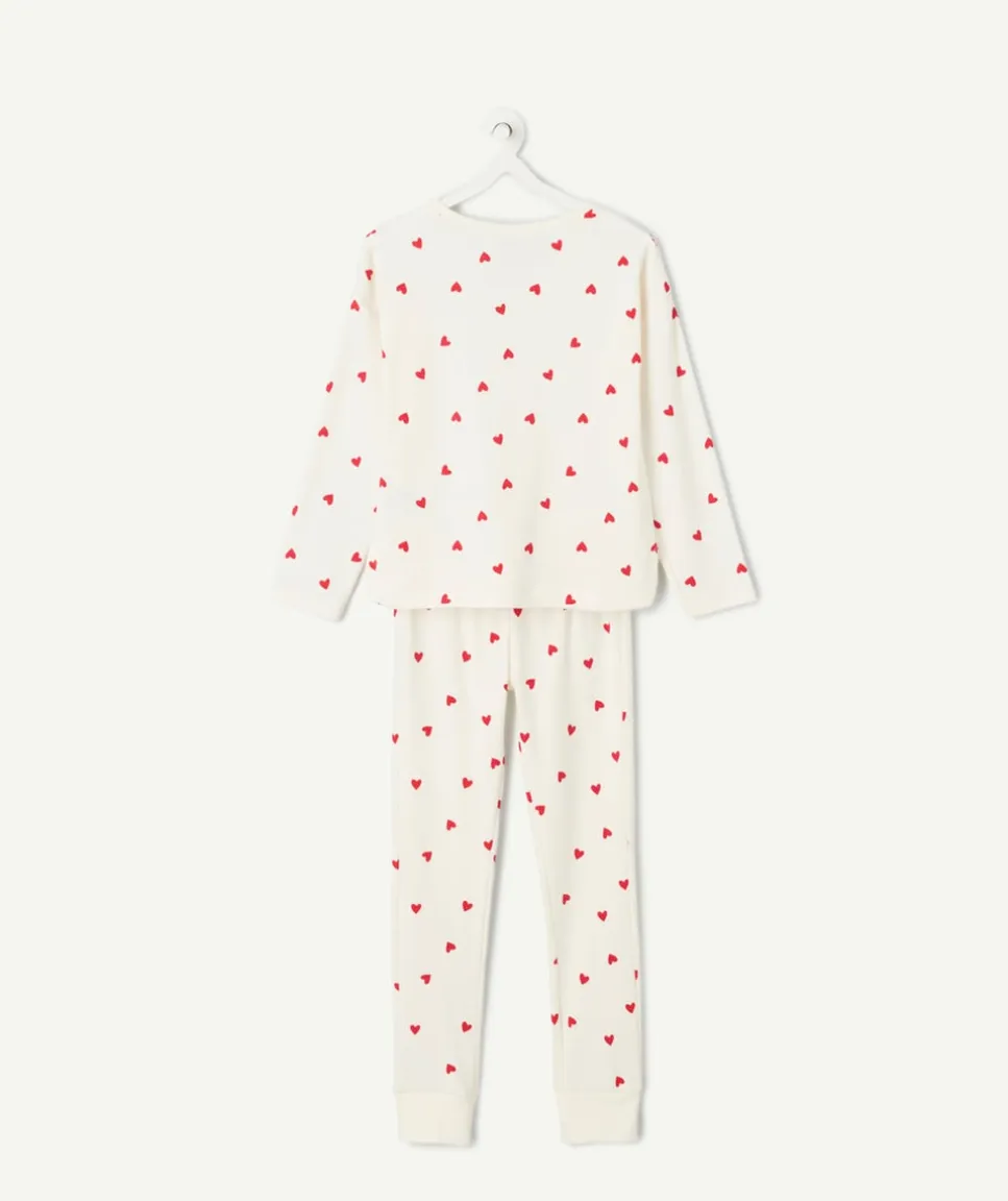 Pyjama coton fille écru imprimé cœur