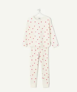Pyjama coton fille écru imprimé cœur