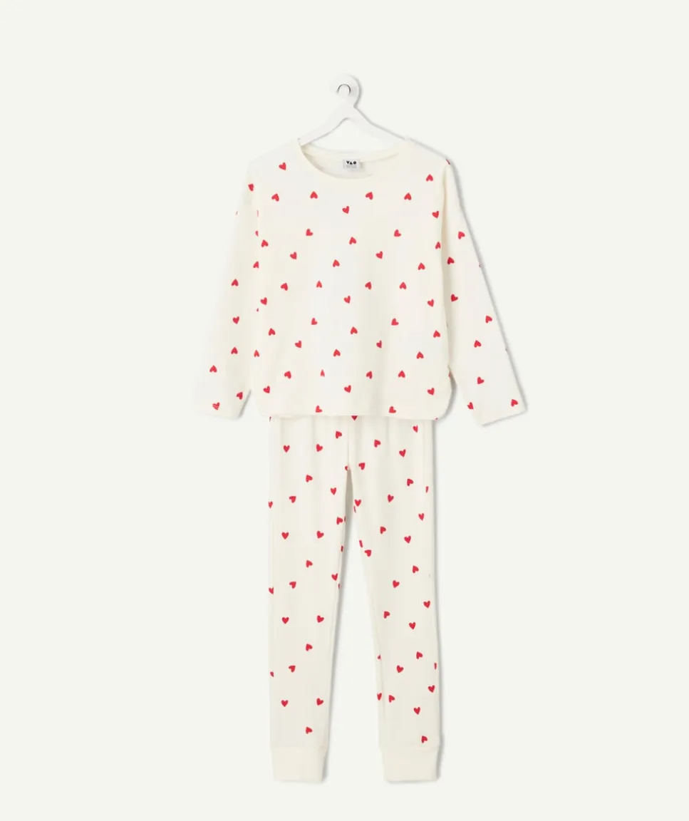 Pyjama coton fille écru imprimé cœur
