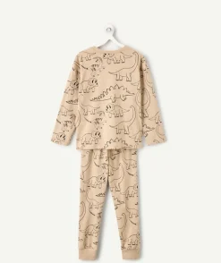 Pyjama coton garçon beige imprimé dinosaures