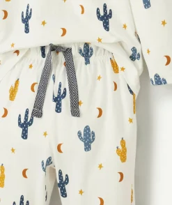 Pyjama coton garçon écru motifs cactus et lunes