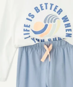 Pyjama coton garçon imprimé blanc et bleu