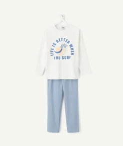 Pyjama coton garçon imprimé blanc et bleu