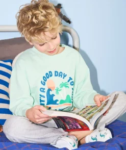 Pyjama coton garçon vert et gris imprimé