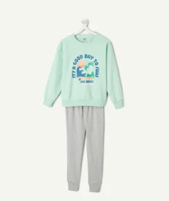 Pyjama coton garçon vert et gris imprimé