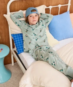 Pyjama coton garçon vert imprimé fusées