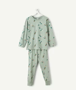 Pyjama coton garçon vert imprimé fusées