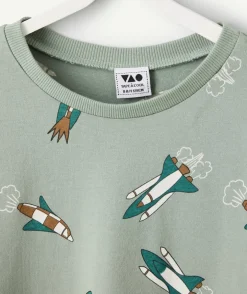 Pyjama coton garçon vert imprimé fusées