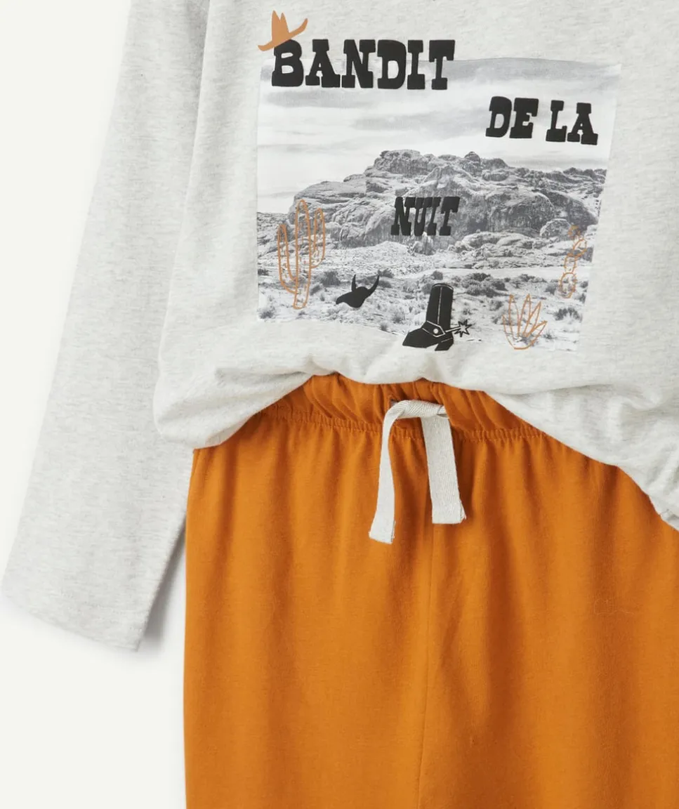 Pyjama coton garçon western gris et orange