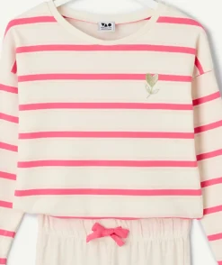 Pyjama coton rayé fille blanc