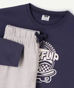 Pyjama coton skate garçon coton bleu gris