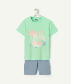 Pyjama court garçon vert fluo