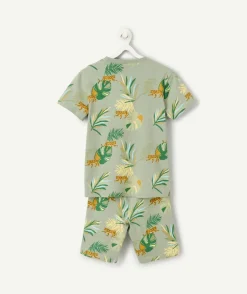 Pyjama court garçon vert imprimé jungle