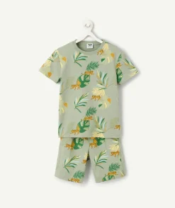 Pyjama court garçon vert imprimé jungle