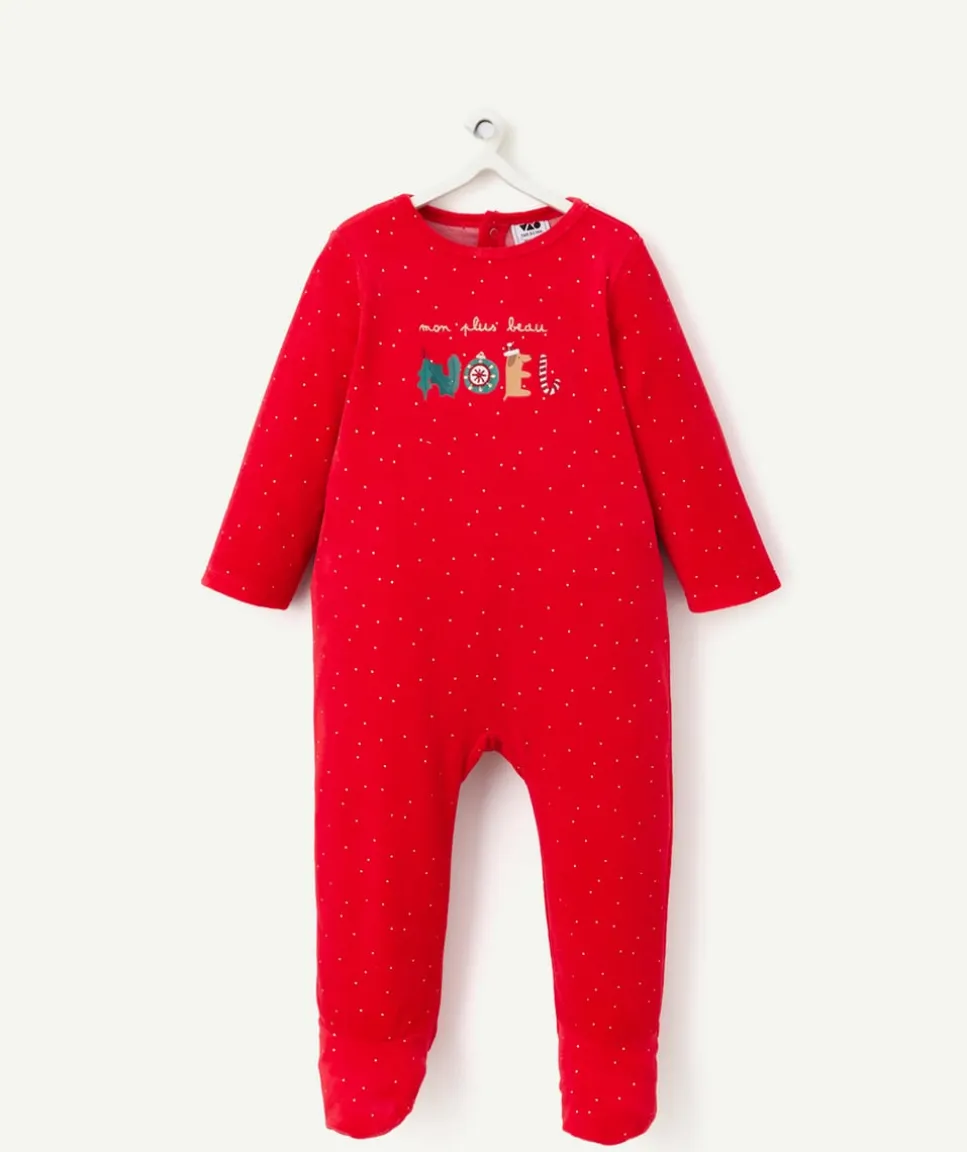 Pyjama de noël pour bébé effet velours rouge avec écriture