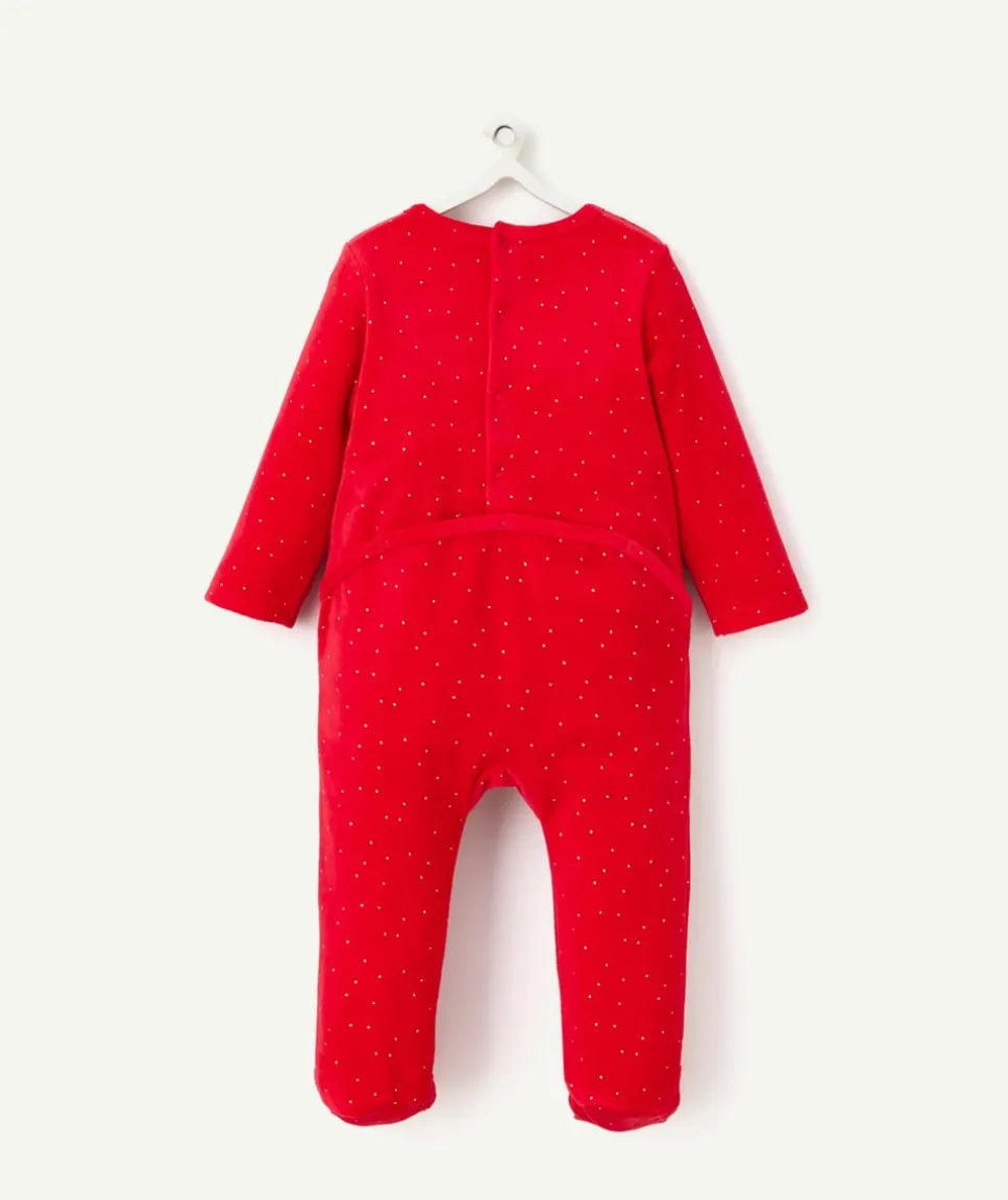 Pyjama de noël pour bébé effet velours rouge avec écriture