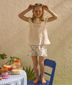 Pyjama deux pièces fille coton blanc