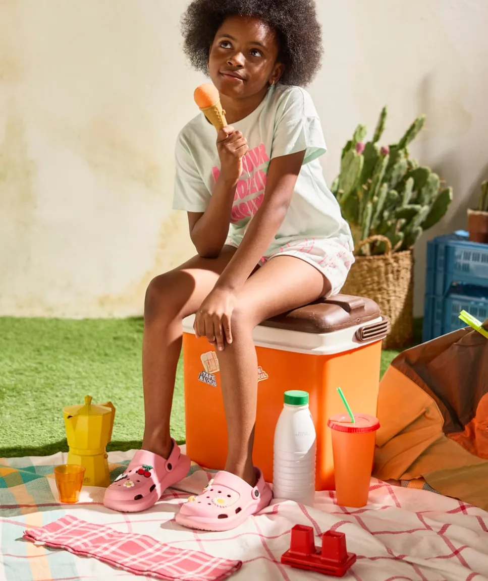 Pyjama deux pièces fille coton imprimé bleu et rose