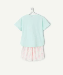 Pyjama deux pièces fille coton imprimé bleu et rose