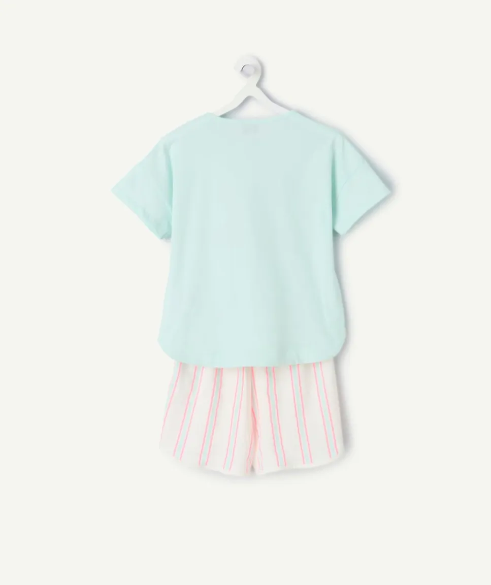 Pyjama deux pièces fille coton imprimé bleu et rose