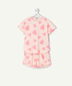 Pyjama deux pièces fille coton imprimé rose