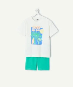 Pyjama deux pièces garçon coton blanc imprimé
