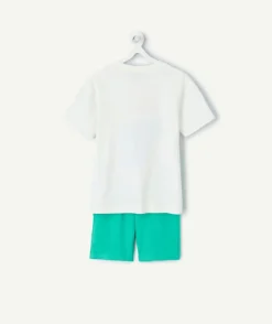 Pyjama deux pièces garçon coton blanc imprimé