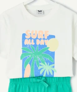 Pyjama deux pièces garçon coton blanc imprimé