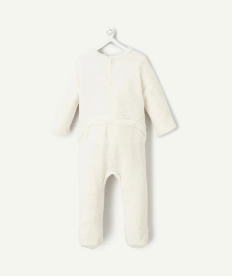 Pyjama effet velours bébé garçon en coton bio écru avec message famille