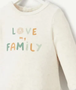 Pyjama effet velours bébé garçon en coton bio écru avec message famille