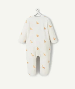Pyjama effet velours écru avec imprimé girafe
