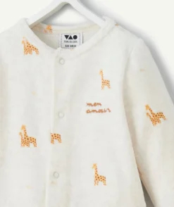 Pyjama effet velours écru avec imprimé girafe