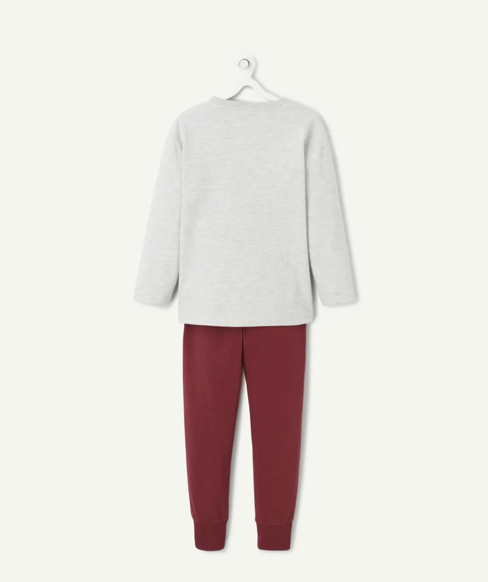Pyjama garçon coton bio gris et bordeaux thème espace