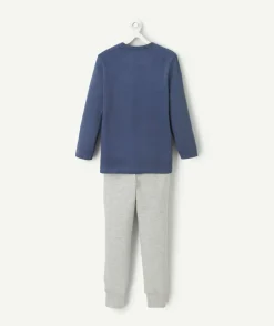 Pyjama garçon en coton bio gris et bleu avec message tokyo vert