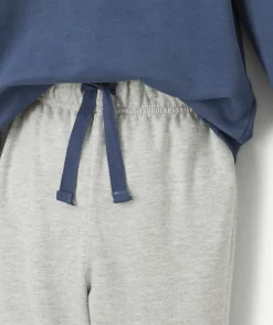 Pyjama garçon en coton bio gris et bleu avec message tokyo vert
