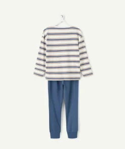 Pyjama garçon rayé coton bleu