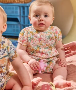 Pyjama léger bébé fille rose imprimé tropical