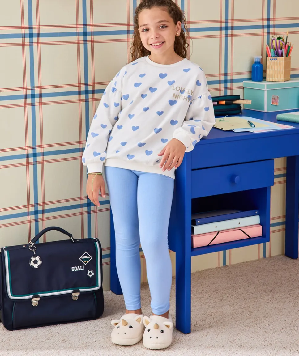 Pyjama long chaud en molleton fille manches longues imprimé