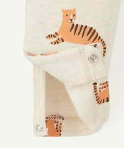 Pyjama sans pieds en coton bio beige avec imprimé tigre