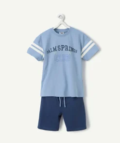 Pyjama t-shirt manches courtes garçon en coton bio bleu
