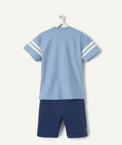 Pyjama t-shirt manches courtes garçon en coton bio bleu