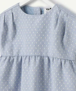 Robe bébé fille bleue à pois manches courtes