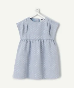 Robe bébé fille bleue à pois manches courtes