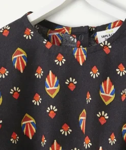 Robe bébé fille en coton noir et imprimée avec motifs rouges