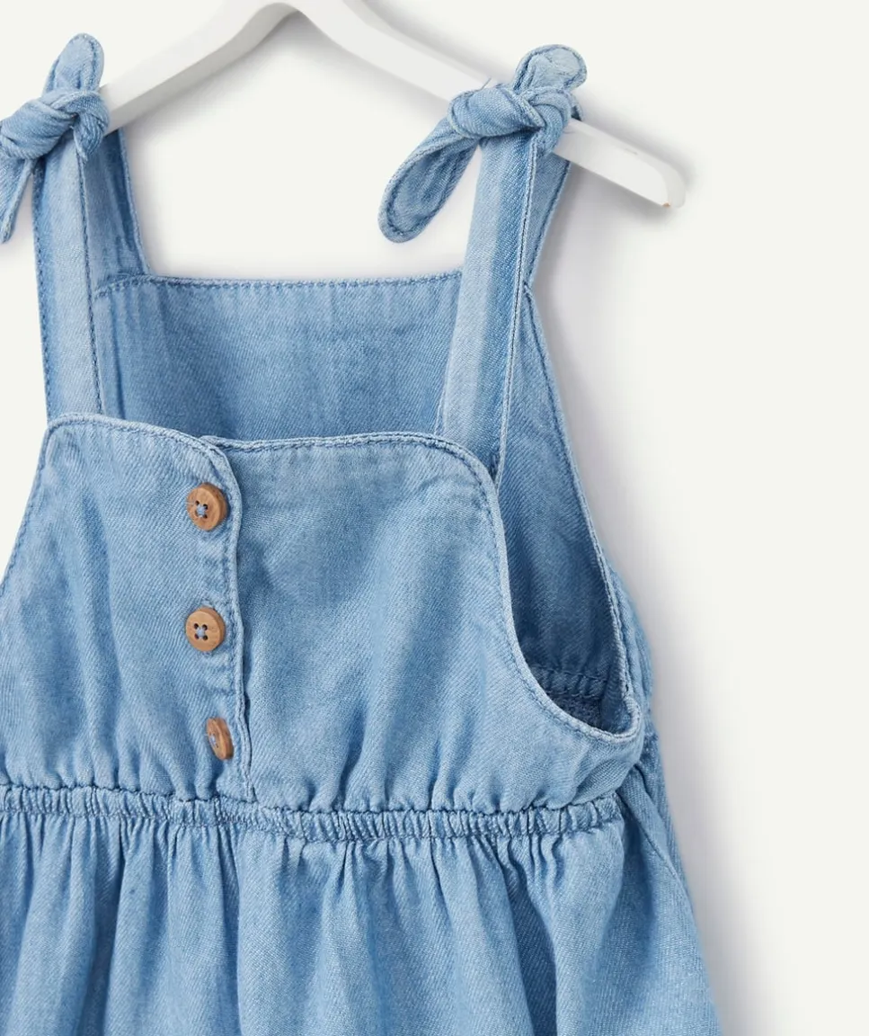 Robe bébé fille en denim léger et lower impact bleu avec broderie fleur