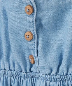 Robe bébé fille en denim léger et lower impact bleu avec broderie fleur