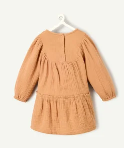 Robe bébé fille manches longues en gaze de coton marron