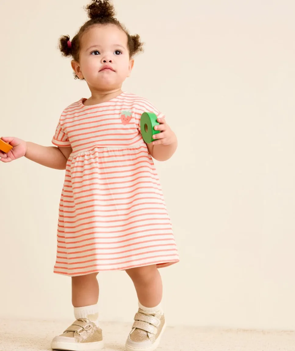 Robe bébé fille rayée rose et blanche