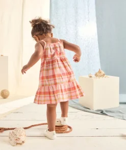 Robe à bretelles bébé fille en coton bio imprimé à carreaux