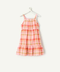 Robe à bretelles bébé fille en coton bio imprimé à carreaux